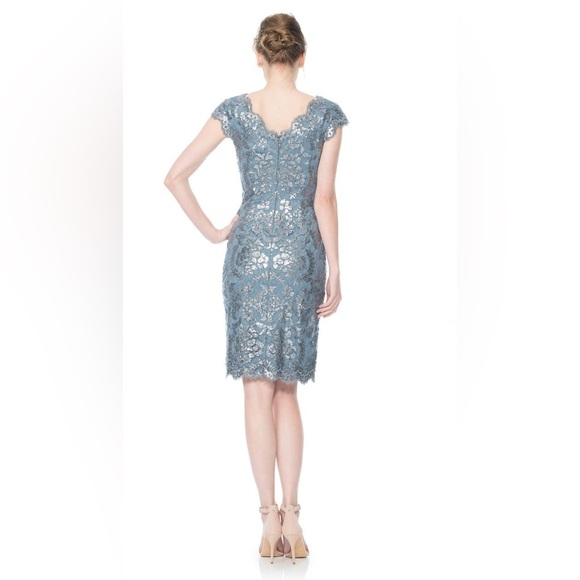 NEW! Tadashi Shoji Paillette Embroidered Lace V-Neck Dress Sequins Blue SZ 6 - Picture 5 of 14